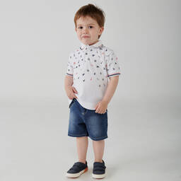 Boboli-White & Blue Boats Shorts Set | Childrensalon Outlet