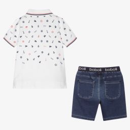 Boboli-White & Blue Boats Shorts Set | Childrensalon Outlet