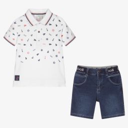 Boboli-White & Blue Boats Shorts Set | Childrensalon Outlet