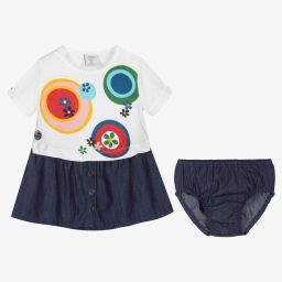 Boboli-Бело-синее платье с цветами | Childrensalon Outlet