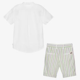 Boboli-White & Green Linen Shorts Set | Childrensalon Outlet