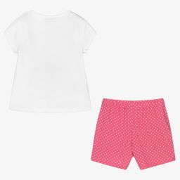 بوبولي-بيجاما قطن جيرسي لون أبيض وزهري للبنات | Childrensalon Outlet