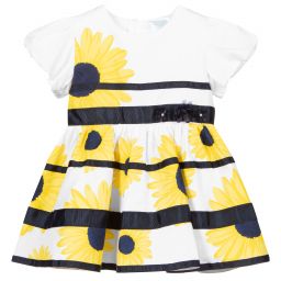 Boboli-Бело-желтое хлопковое платье | Childrensalon Outlet