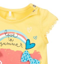 بوبولي-طقم بنطلون وتوب قطن جيرسي لون أصفر وأزرق للمولودات | Childrensalon Outlet