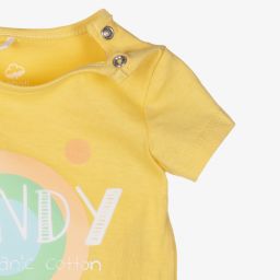 بوبولي-طقم شورت قطن عضوي جيرسي لون أصفر وأبيض للمولودات | Childrensalon Outlet