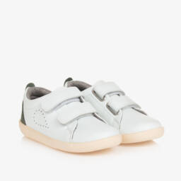 Bobux Кид+-Кожаные кроссовки на липучках бело-зеленые для мальчиков | Childrensalon Outlet