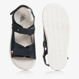 Bobux Kid +-Navy Blue Leather Striped Trim Sandals | Childrensalon Outlet