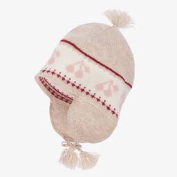 Bonpoint-Beige Merino Wood Knitted Cherries Hat  | Childrensalon Outlet