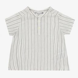 Bonpoint-قميص أطفال ولادي قطن عضوي مقلم لون أزرق وأبيض | Childrensalon Outlet