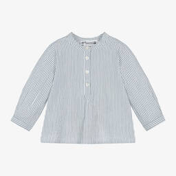 بونبوان-قميص أطفال ولادي قطن مقلم لون أزرق وأبيض | Childrensalon Outlet
