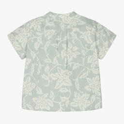 Bonpoint-Boys Green Floral Cotton Shirt | Childrensalon Outlet