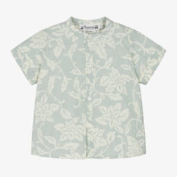 Bonpoint-Boys Green Floral Cotton Shirt | Childrensalon Outlet