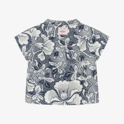 بونبوان-قميص قطني أزرق بحري بنقشة نباتية للأولاد | Childrensalon Outlet