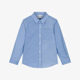 Bonpoint-Boys Striped Cotton Blue Shirt | Childrensalon Outlet
