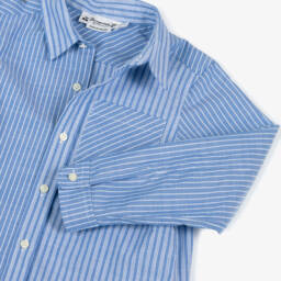 Bonpoint-Boys Striped Cotton Blue Shirt | Childrensalon Outlet