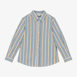 Bonpoint-قميص قطن مقلم لون أبيض وأزرق للأولاد | Childrensalon Outlet