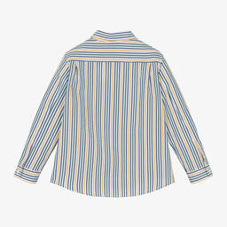 Bonpoint-قميص قطن مقلم لون أبيض وأزرق للأولاد | Childrensalon Outlet