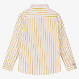 Bonpoint-Boys White & Yellow Striped Cotton Shirt | Childrensalon Outlet