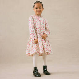 Bonpoint-فستان بطبعة الكرز قطن مقلم لون عاجي | Childrensalon Outlet