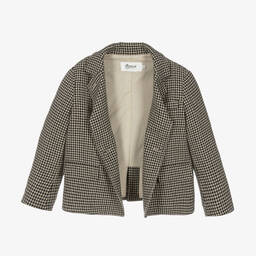 Bonpoint-Girls Beige Wool Houndstooth Blazer | Childrensalon Outlet