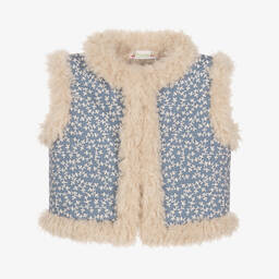 Bonpoint-Girls Blue Embroidered Gilet Jacket | Childrensalon Outlet