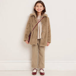 بونبوان-معطف فرو صناعي لون بني أطفال بناتي | Childrensalon Outlet