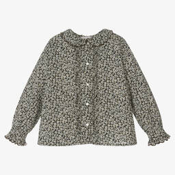 Bonpoint-Коричневая хлопковая блузка в цветочек | Childrensalon Outlet