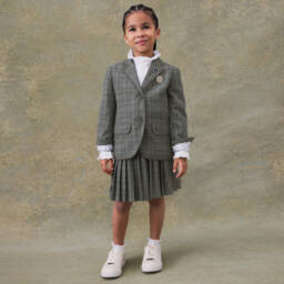 Bonpoint-Girls Charcoal Checked Wool Blazer | Childrensalon Outlet