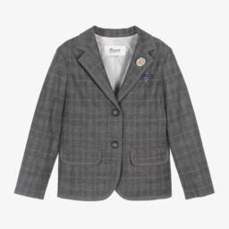 Bonpoint-Girls Charcoal Checked Wool Blazer | Childrensalon Outlet