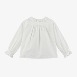Bonpoint-بلوزة بلومتي قطن لون أبيض | Childrensalon Outlet
