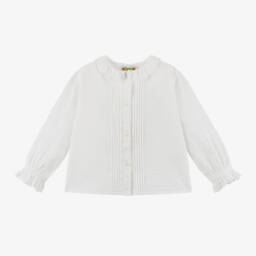 Bonpoint-بلوزة بلومتي قطن لون أبيض | Childrensalon Outlet