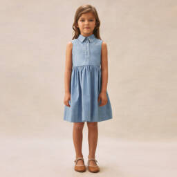 Bonpoint-Хлопковое платье-сарафан синего цвета для девочек | Childrensalon Outlet