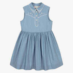 Bonpoint-Хлопковое платье-сарафан синего цвета для девочек | Childrensalon Outlet