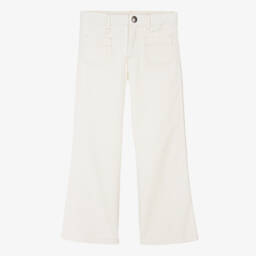 Bonpoint-Girls Flared Ivory Cotton Trousers | Childrensalon Outlet