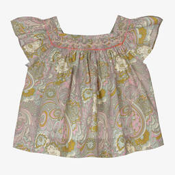 Bonpoint-Girls Green Liberty Print Smocked Blouse | Childrensalon Outlet