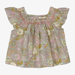 Bonpoint-Girls Green Liberty Print Smocked Blouse | Childrensalon Outlet