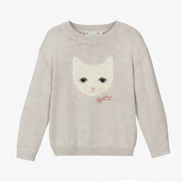 Bonpoint-Серый шерстяной джемпер с кошкой | Childrensalon Outlet