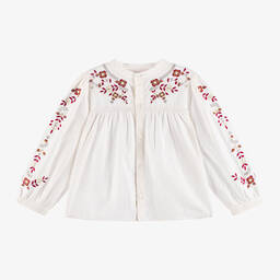 Bonpoint-Girls Ivory Cotton Embroidered Blouse | Childrensalon Outlet