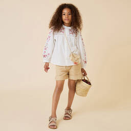 Bonpoint-Girls Ivory Cotton Embroidered Blouse | Childrensalon Outlet