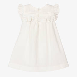 Bonpoint-Girls Ivory Cotton Embroidered Dress | Childrensalon Outlet