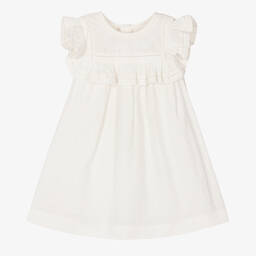 Bonpoint-Girls Ivory Cotton Embroidered Dress | Childrensalon Outlet