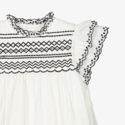 Bonpoint-Girls Ivory Embroidered Cotton Frock | Childrensalon Outlet