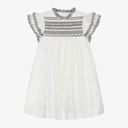 Bonpoint-Girls Ivory Embroidered Cotton Frock | Childrensalon Outlet