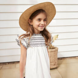 Bonpoint-Girls Ivory Embroidered Cotton Frock | Childrensalon Outlet