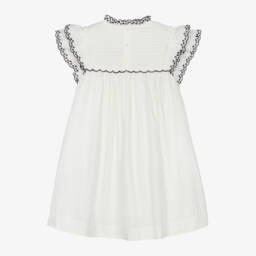 Bonpoint-Girls Ivory Embroidered Cotton Frock | Childrensalon Outlet