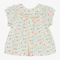 Bonpoint-Кремовая хлопковая блузка с цветами для девочек | Childrensalon Outlet