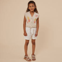 Bonpoint-Girls Ivory Linen & Cotton Belted Shorts | Childrensalon Outlet