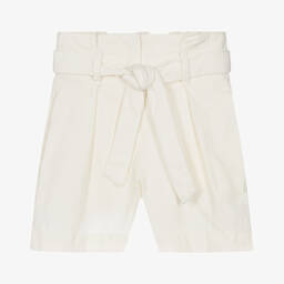 Bonpoint-Girls Ivory Linen & Cotton Belted Shorts | Childrensalon Outlet