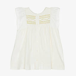 بونبوان-فستان مطرز سموكينغ أطفال بناتي قطن لون عاجي | Childrensalon Outlet