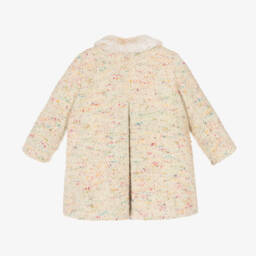 Bonpoint-Girls Ivory Tweed Coat with Fur Collar | Childrensalon Outlet